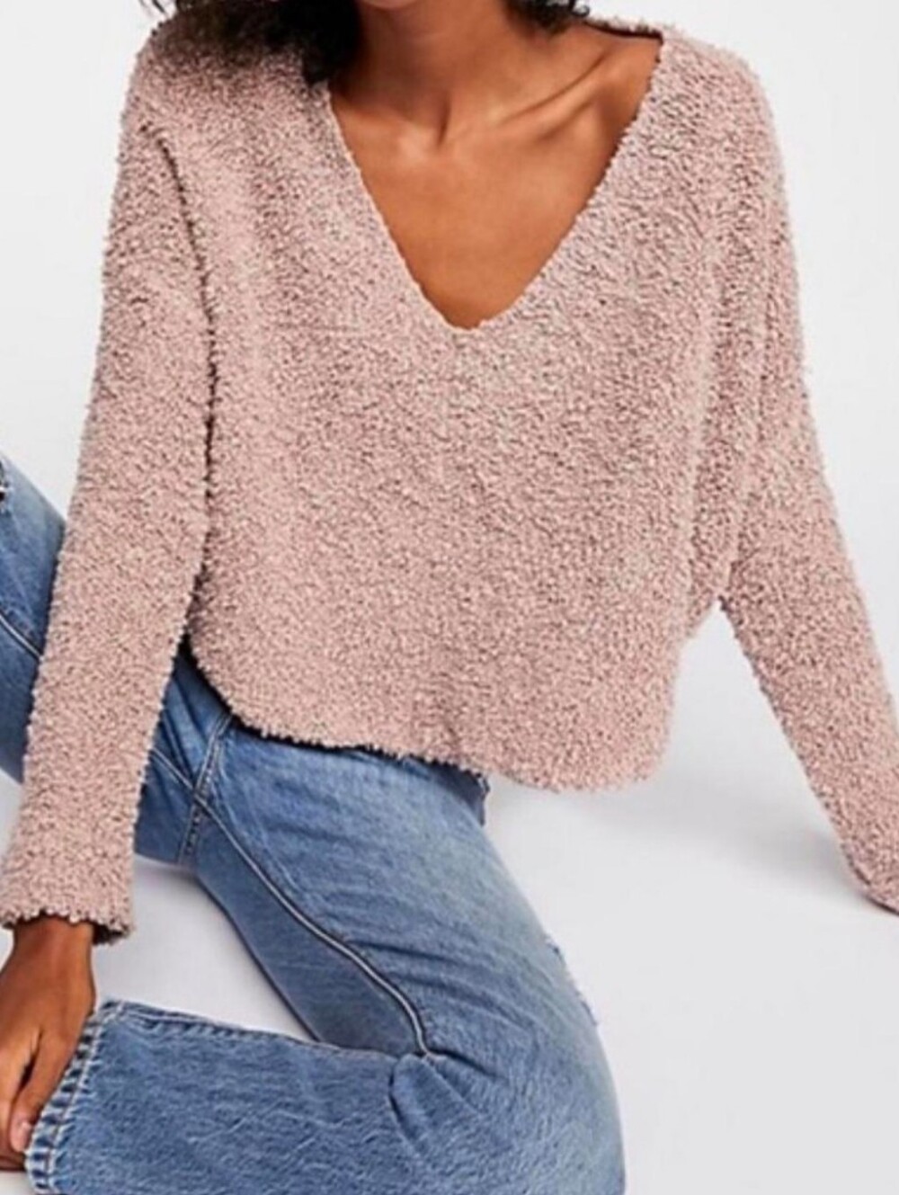 FREE PEOPLE mauve knit v-neck pullover sweater sz M